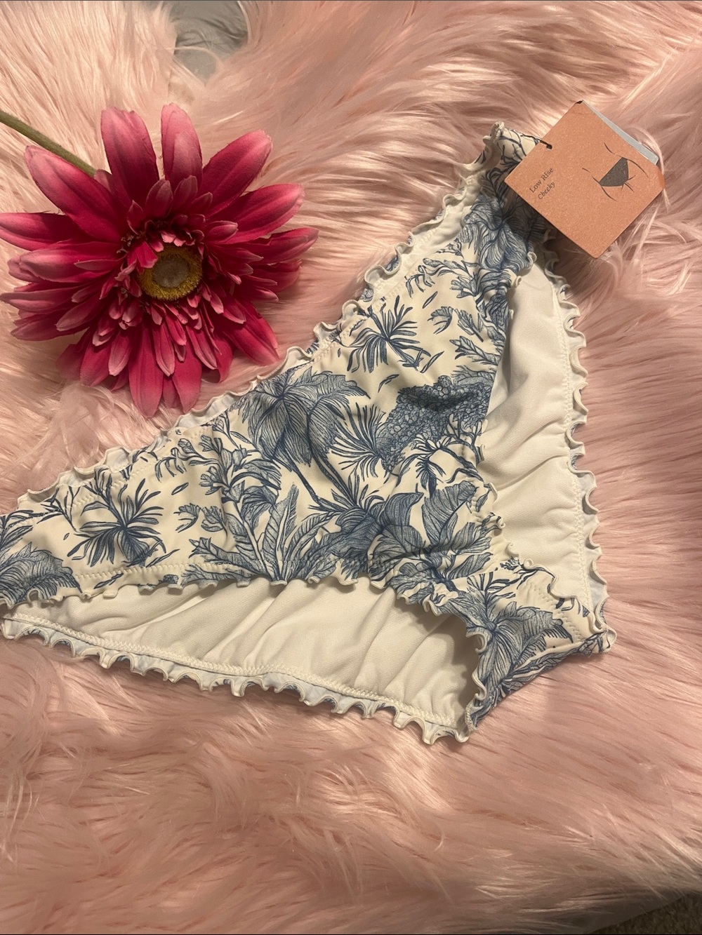 Shade & Shore White Bikini Bottoms with Blue Tropical Print size large